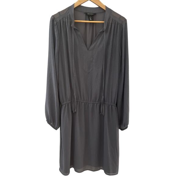 White House Black Market Plus Silver Boho Tassel Blouson‎ Dress Charcoal Size 16 - Picture 1 of 9